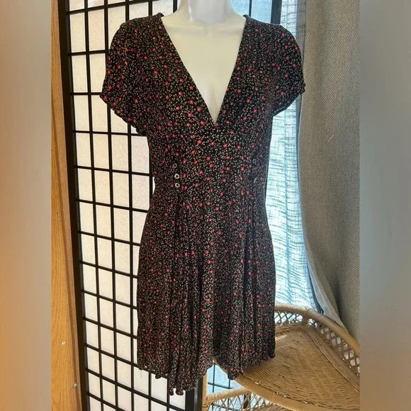 Free People Mini Dress XS Brown Floral Cowgirl Festival Flowy - Picture 3 of 9